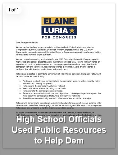 Virginia Beach school administrator used taxpayer resources to recruit volunteers in support of Democrat candidate Elaine Luria for Congress