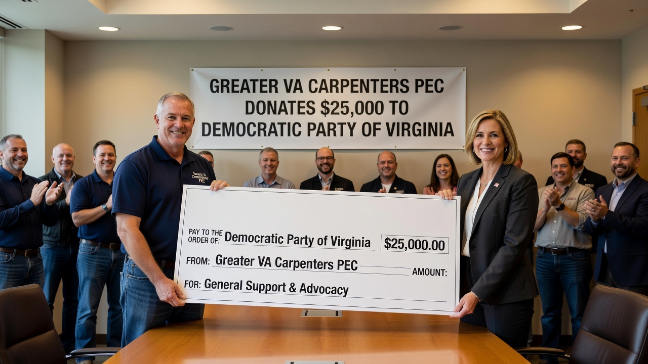 Greater VA Carpenters PEC Donates $25,000 to Democratic Party of Virginia