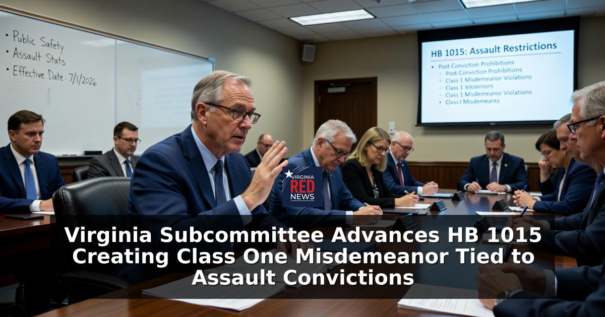 Virginia Subcommittee Advances HB 1015 Creating Class One Misdemeanor Tied to Assault Convictions