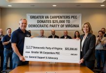 Greater VA Carpenters PEC Donates $25,000 to Democratic Party of Virginia